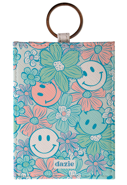 Blue Floral Smileys Card Holder Keychain - daziecases