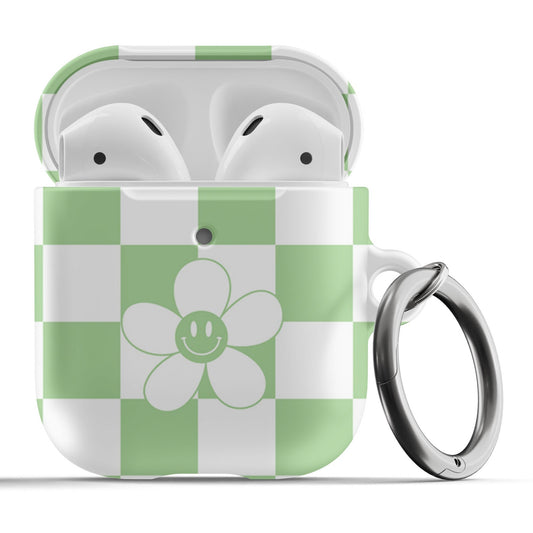 Green Checkers Happy Flower Airpod Case - daziecases